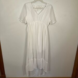 Women's Chiffon Summer Short Sleeve V Neck Cocktail Party Midi Dress